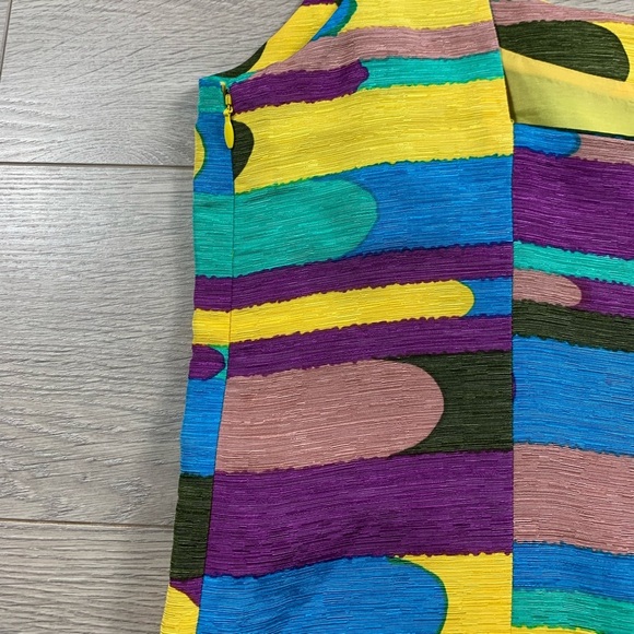 Tibi New York Silk Linen Pattern Mod Sleeveless Shift Dress - Picture 9 of 13